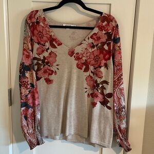 Chico's Floral V-Neck Blouse in Red and Pink